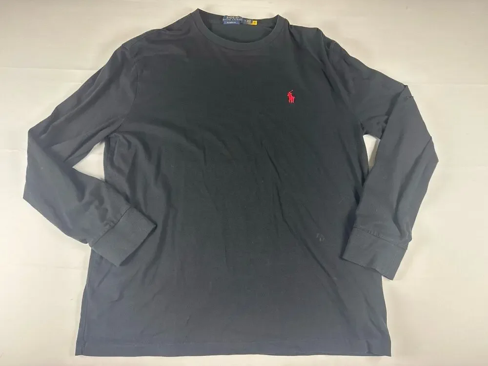 Polo Ralph Lauren Classic Fit Long Sleeve Shirt Mens M Black Red Big Logo Pony